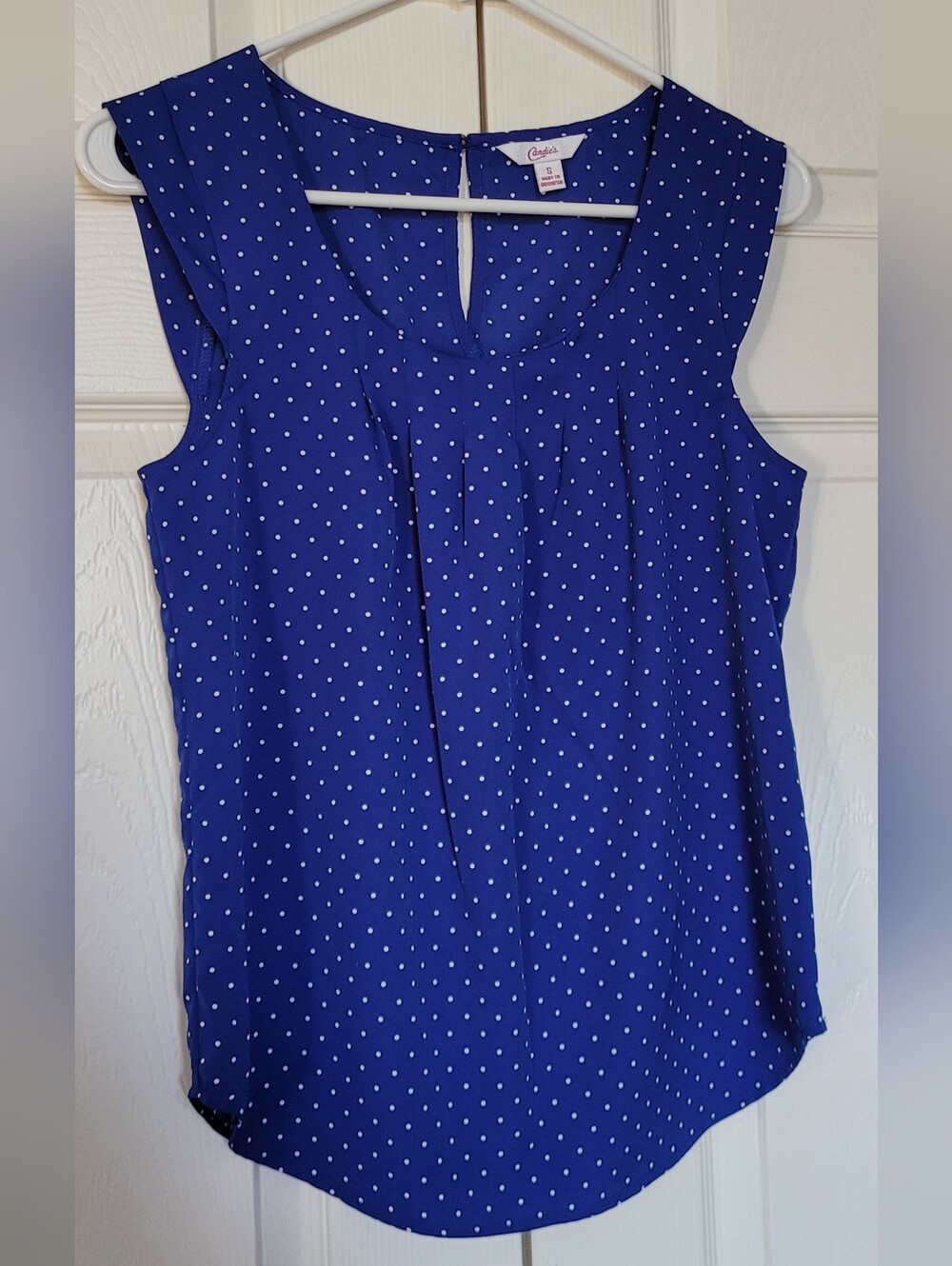Candies Royal Blue and White Polka Dot Sleeveless Blouse Size S